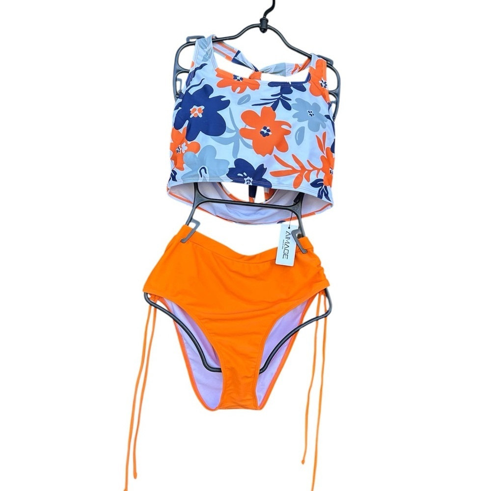 🌺 Sporty Floral Halter Bikini Set – Size L – High‑Waisted, Tummy Control - Picture 3 of 9